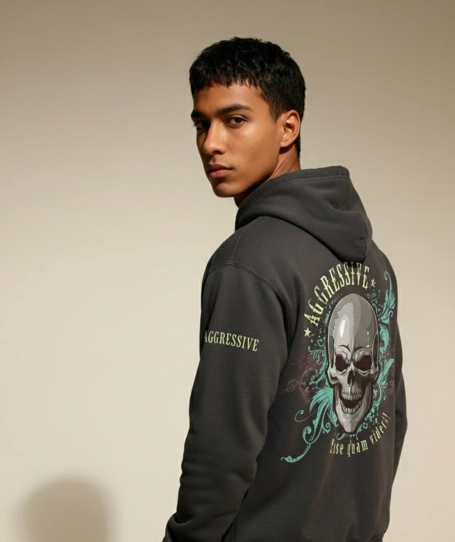 AGGRESSIVE SKULL DESIGN HOODIE