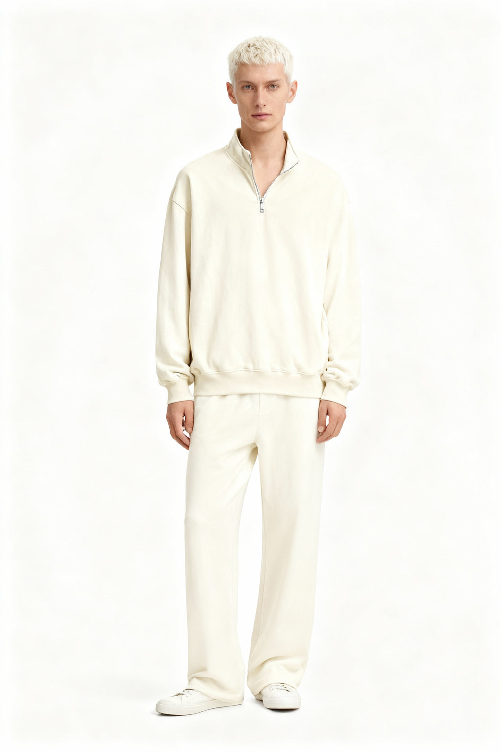 WHITE ZIP SWEATSHIRT